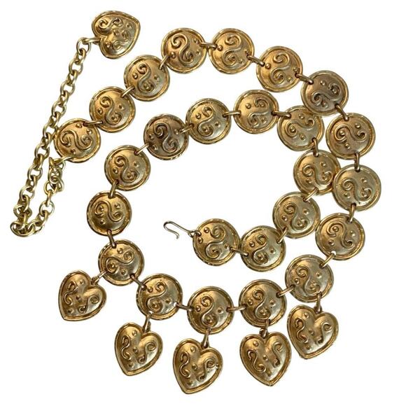 Vintage 1980's Gilded Byzantine EDOUARD RAMBAUD Chain Belt gold made Italy heart - Picture 1 of 7